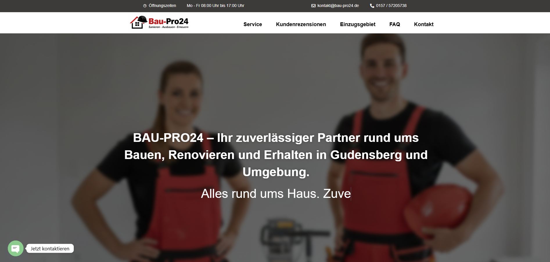 Screenshot der Website bau-pro24.de – Bau- und Handwerksbetrieb in Gudensberg